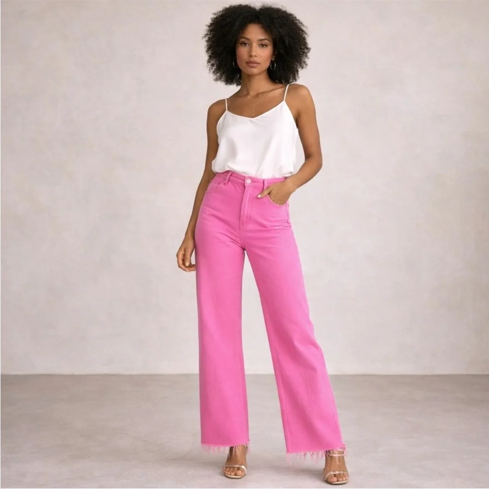 Pink Wide-Leg Jeans - Picture 1 of 5